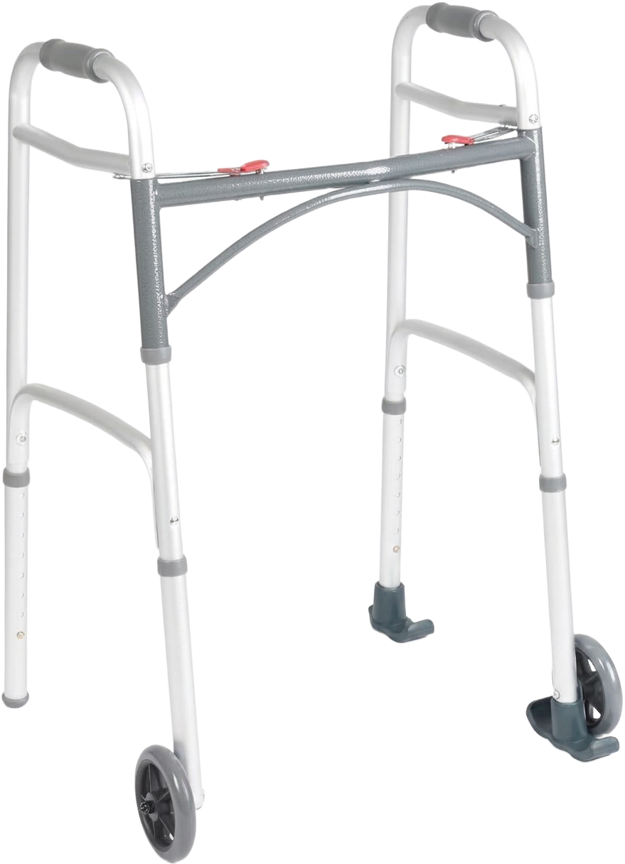 Drive Medical 2-Button Folding Walker with Wheels & Ski Glides
