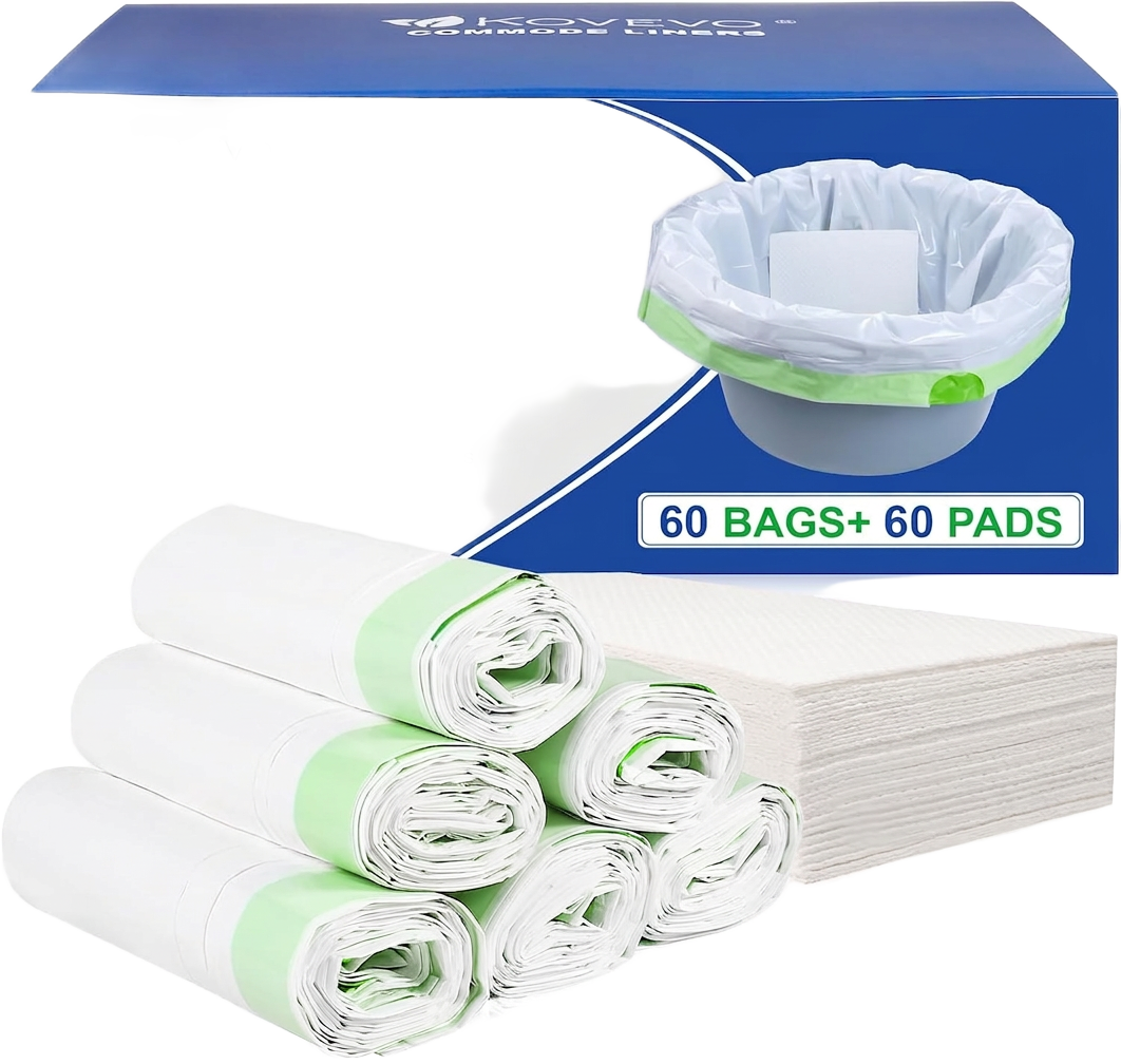Kovevo Commode Liners with Absorbent Pads — 60 Pack